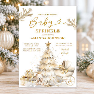 Gold Christmas Tree Winter Holiday Baby Sprinkle Invitation