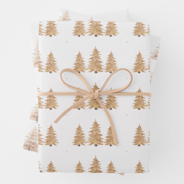 Gold Christmas Tree Wrapping Paper Sheets (In situ)