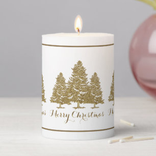 Gold Christmas Trees 3x4 Pillar Candle