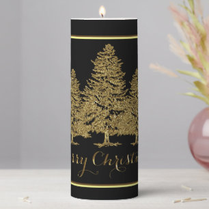 Gold Christmas Trees 3x8 Pillar Candle