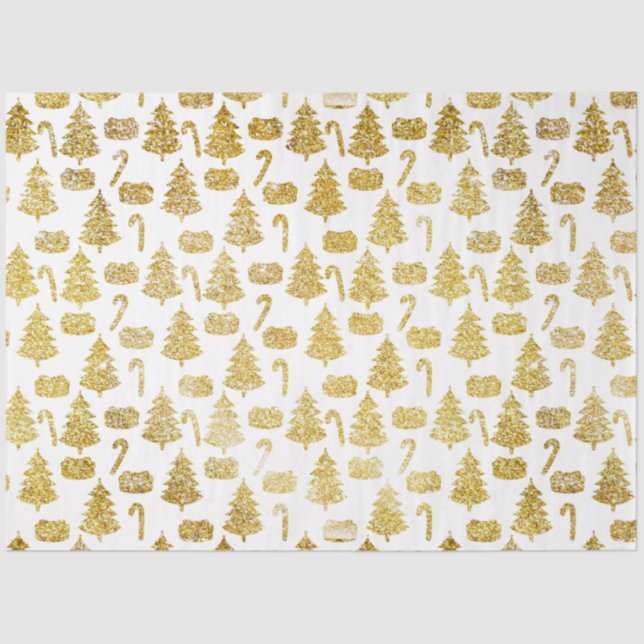 Gold Christmas Trees Candy Canes White Christmas Tissue Paper (Front)