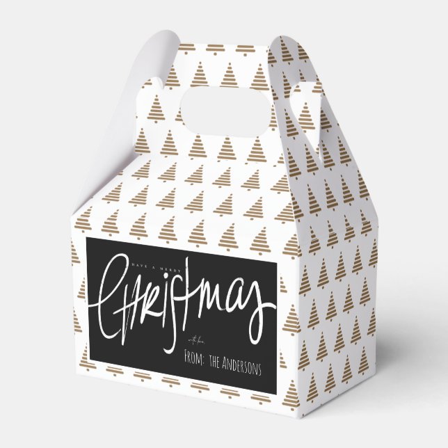 Gold Christmas Trees Favor Boxes (Front Side)