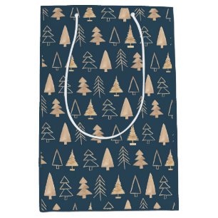 Gold Christmas Trees Midnight Blue Medium Gift Bag