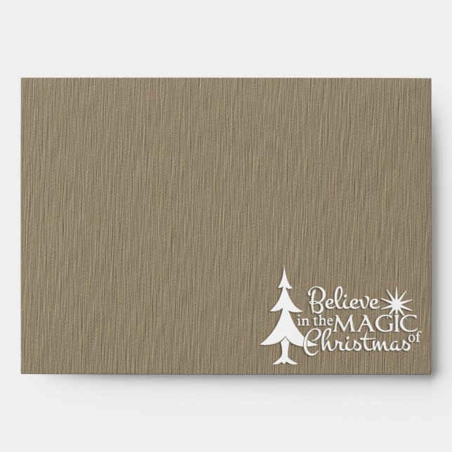 Gold Christmas Trees on Brown Magic of Christmas Envelope (Front)