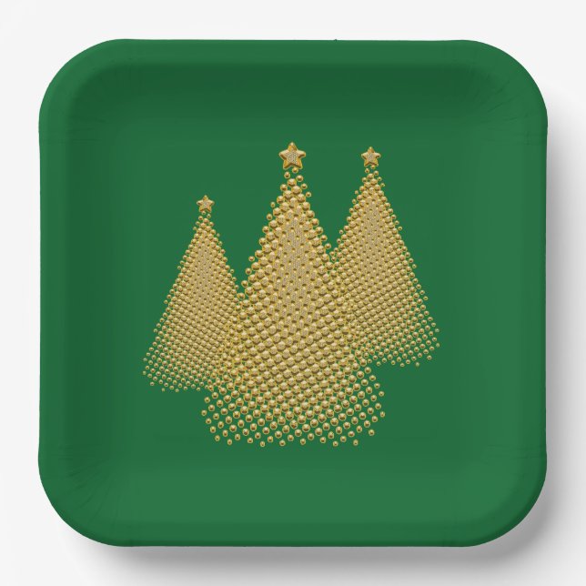 Gold Christmas Tree's Paper Plates (Front)