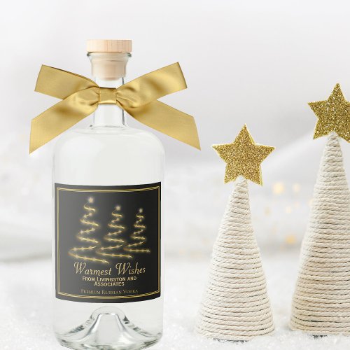 Gold Christmas Trees Warmest Wishes Holiday Liquor Bottle Label