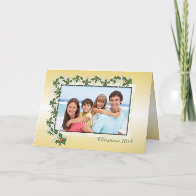 Gold Christmas Tropical Theme Photo Card (Front)
