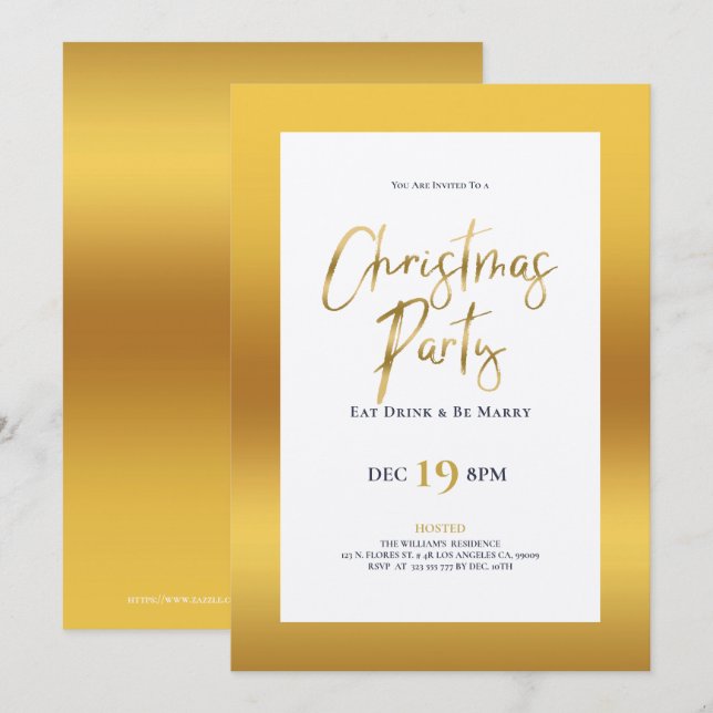 Gold Christmas typography dinner party invite (Front/Back)