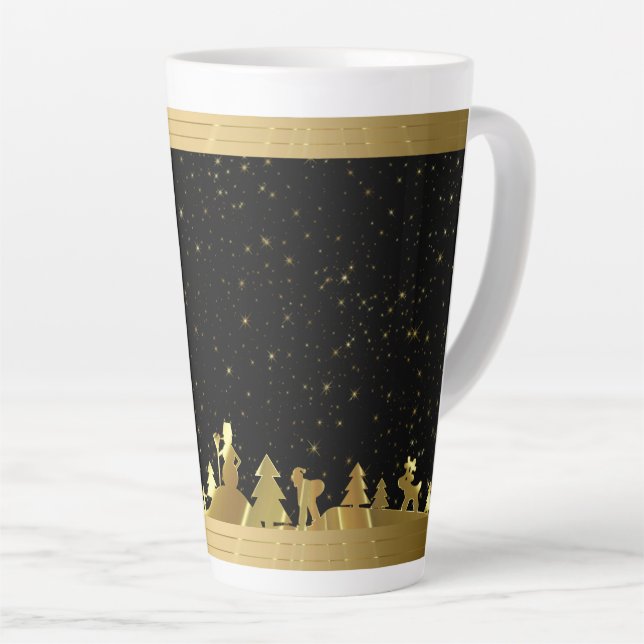 Gold Christmas Village Latte Mug (Right Angle)
