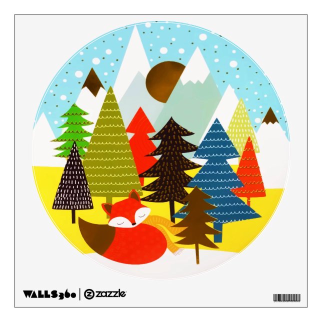 Gold Christmas Winter Baby Fox Pine Forest Wall Decal (Front)