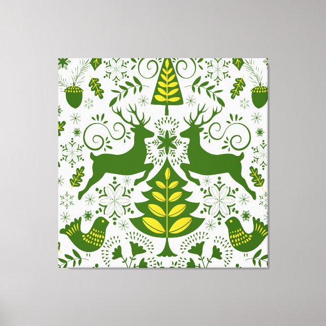 Gold Christmas Woodland Deer Birds in Bloom Canvas Print (Front)