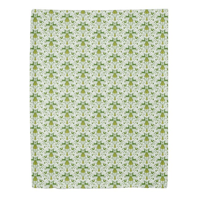 Gold Christmas Woodland Deer Birds in Bloom Duvet Cover (Front)