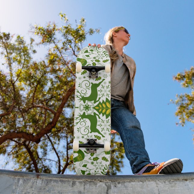 Gold Christmas Woodland Deer Birds in Bloom Skateboard (Outdoor 1)