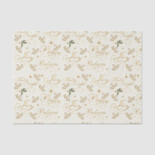 Gold Christmas Word Text On White Tissue Paper