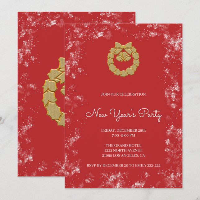Gold Christmas Wreath Invitation (Front/Back)