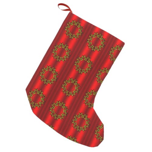 Gold Christmas Wreath on Red Small Christmas Stocking