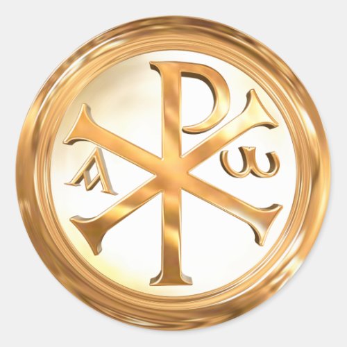 Gold Christogram Classic Round Sticker