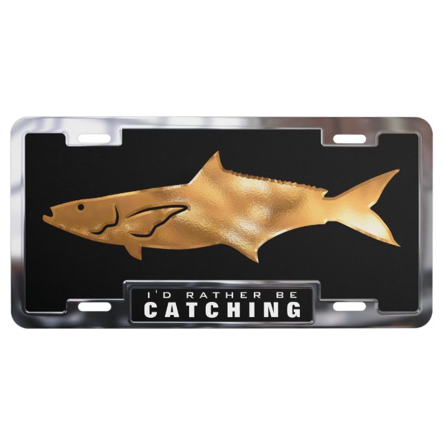 Gold & Chrome (faux) Cobia Fish with Frame License Plate (Front)