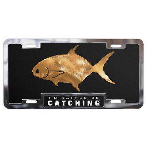 Gold  Chrome faux Pompano Fish with Frame License Plate