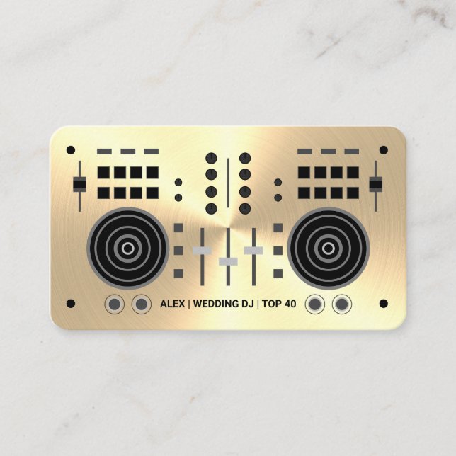 Gold-Chrome Faux Wedding DJ Business Card (Front)