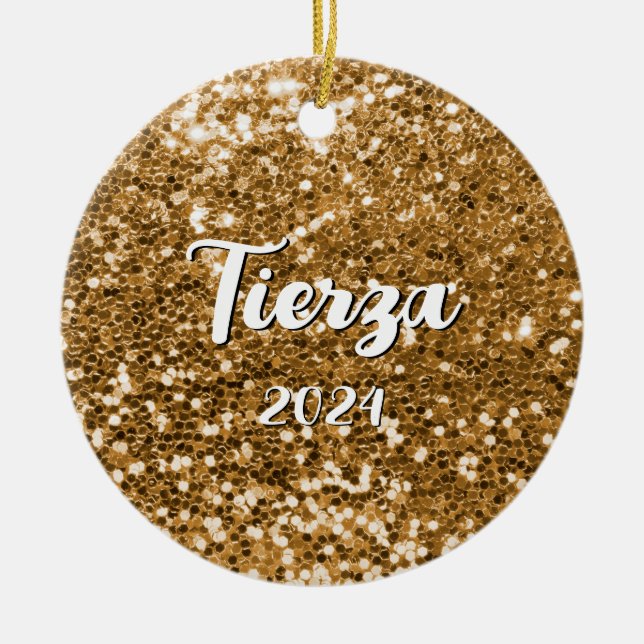 Gold Chunky Glitter Personalized Ceramic Ornament (Front)
