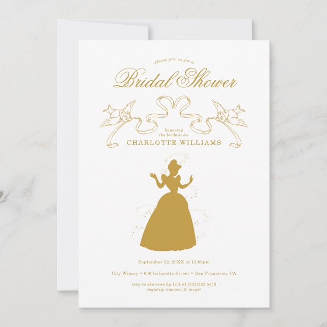 Gold Cinderella Bridal Shower Save The Date (Front)