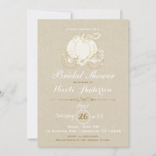 Gold Cinderella Carriage Kraft Modern Bridal Invitation