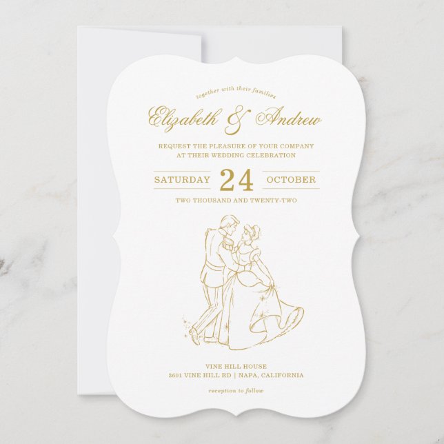 Gold Cinderella Fairy Tale Wedding Invitations (Front)