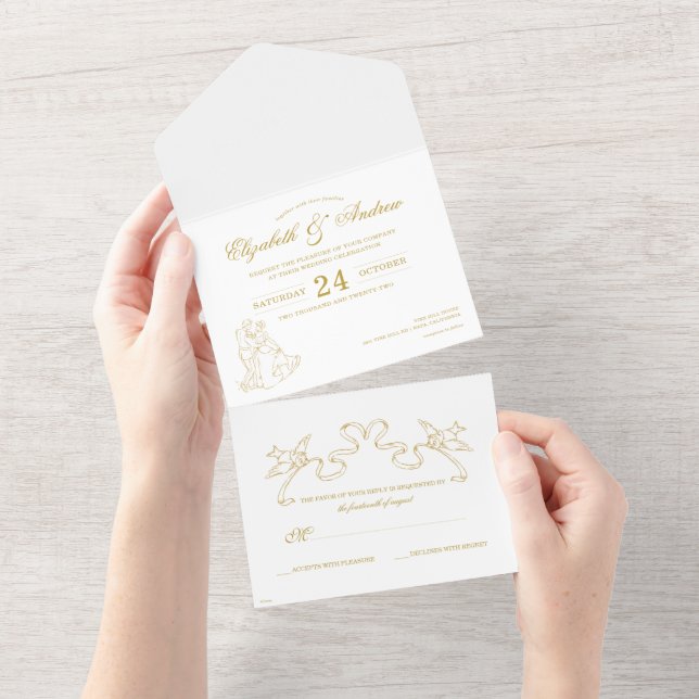 Gold Cinderella Fairy Tale Wedding Invitations (Tearaway)