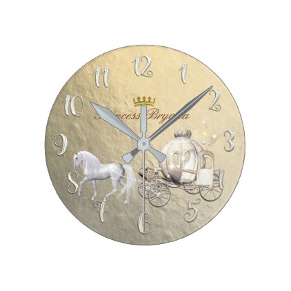 Gold Cinderella Princess Carriage &amp; Horse Custom Round Clock