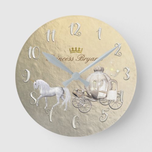 Gold Cinderella Princess Carriage  Horse Custom Round Clock