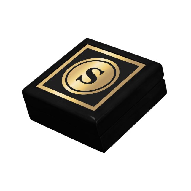 Gold Circle Custom Initial Monogram Black Gift Box (Side)