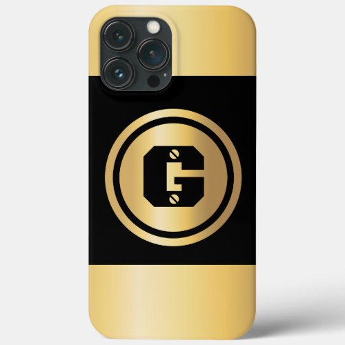 Gold Circle Custom Initial Monogram Black Gold iPhone 13 Pro Max Case