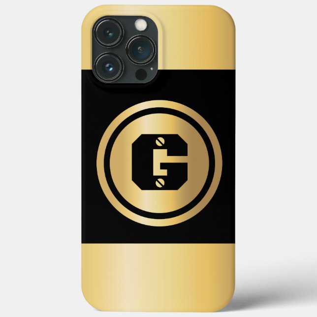Gold Circle Custom Initial Monogram Black Gold Case-Mate iPhone Case (Back)