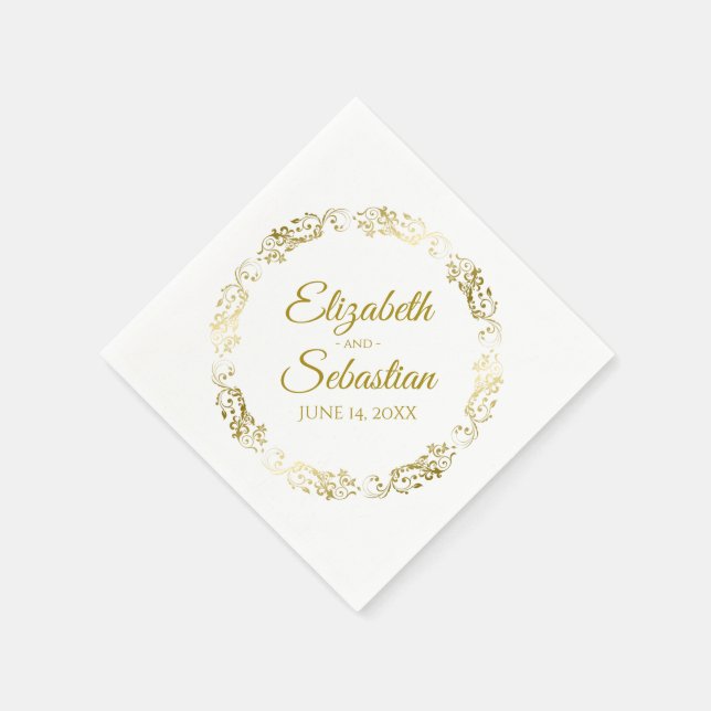 Gold Circle Filigree Elegant Simple Wedding Napkins (Corner)
