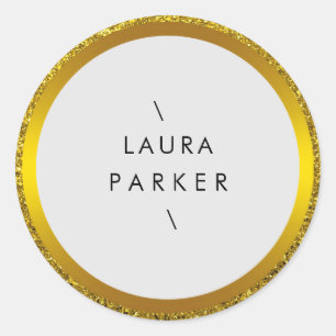 Gold Circle Glitter Rings Border Minimalistic Classic Round Sticker
