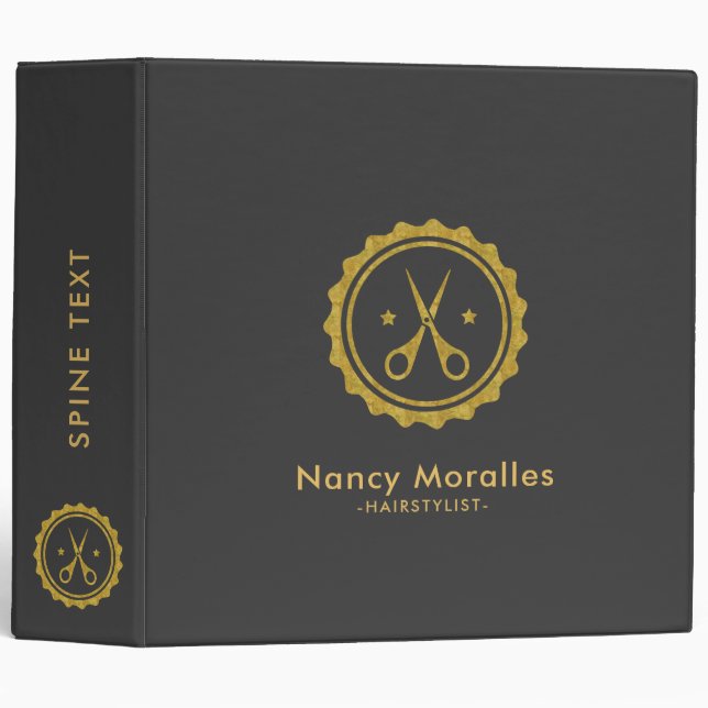 Gold Circle & HairStylist Scissors Logo Binder (Front/Spine)