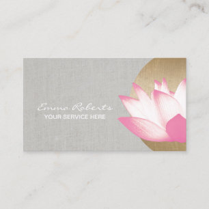 Gold Circle Lotus Flower Faux Linen Salon & Spa Business Card