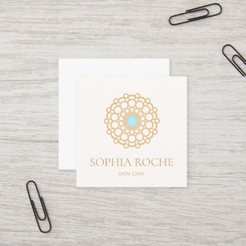 Gold Circle Mandala Logo Beauty Skin Care Spa Square Business Card