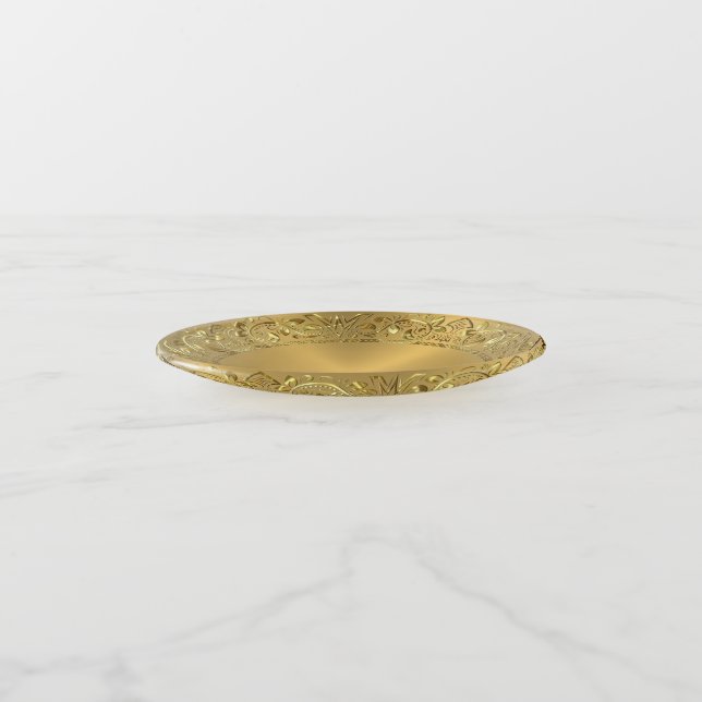 Gold Circle Mandala on Metallic Gold Texture Trinket Tray (Angled)