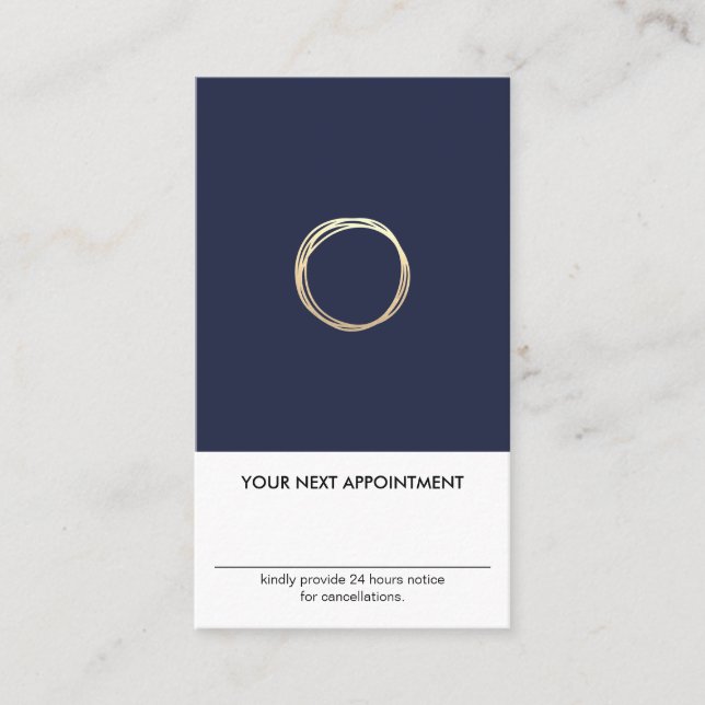 Gold Circle Midnight Blue Appointment Vertical Business Card (Front)
