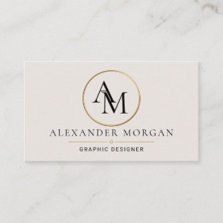 Gold Circle Monogram Minimalist Professional Busin Business Card