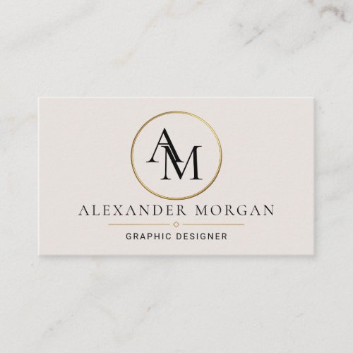 Gold Circle Monogram Minimalist Professional Busin Business Card