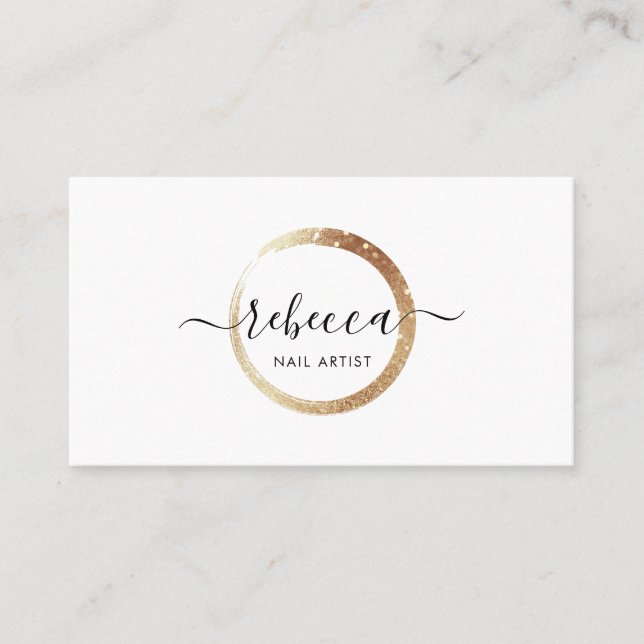 Gold Circle Script Name Makeup Nails Beauty  Business Card (Front)