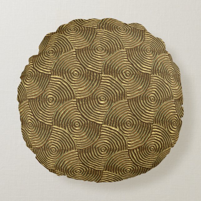 Gold Circle Texture: Abstract Seamless. Round Pillow (Front)