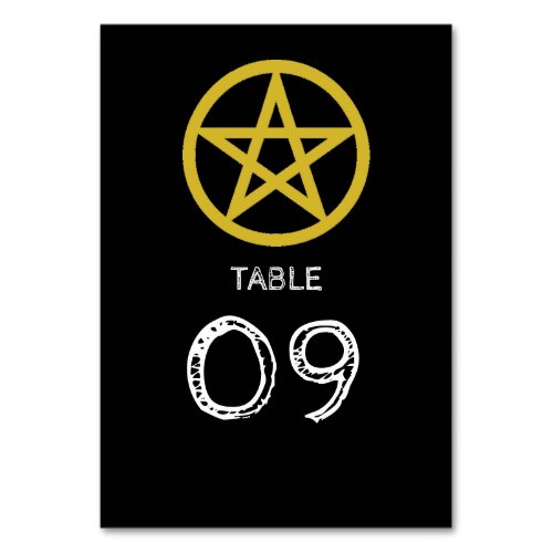 Gold Circled Pentagram Halloween Table Number