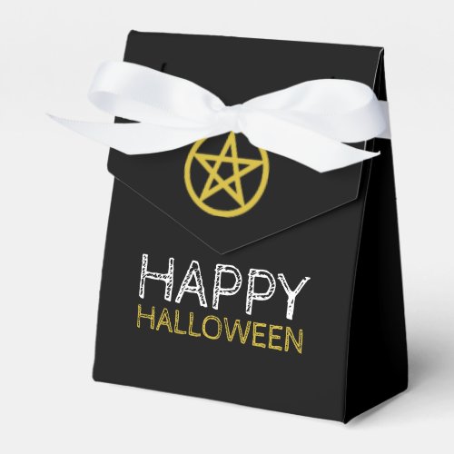 Gold Circled Pentagram Happy Halloween Favor Boxes
