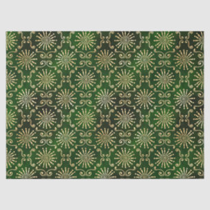 Gold Circles and Swirls on Dark Green Decoupage Tissue Paper