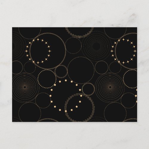 Gold circles astrology wheel astro chart black sky postcard