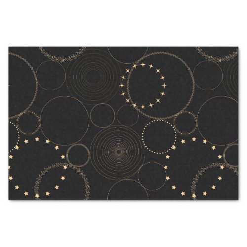 Gold circles astrology wheel astro_chart on black  tissue paper